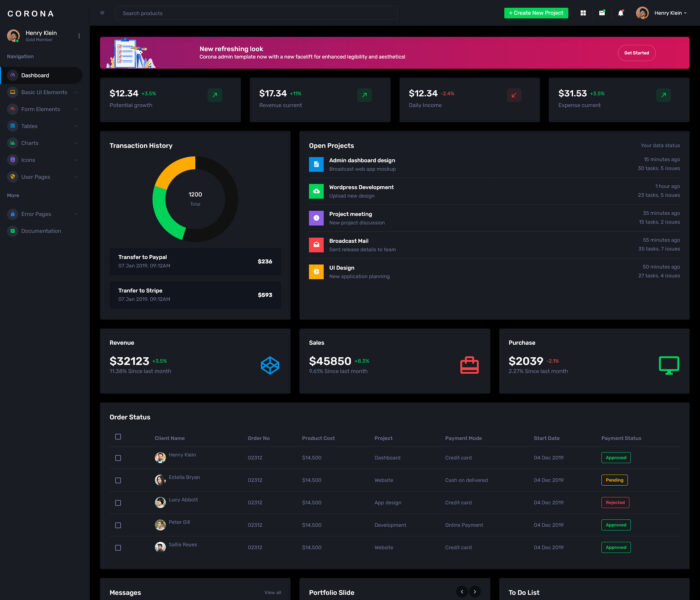 corona react admin template