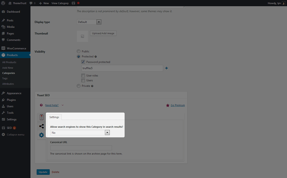 Yoast SEO - noindex WooCommerce 類別