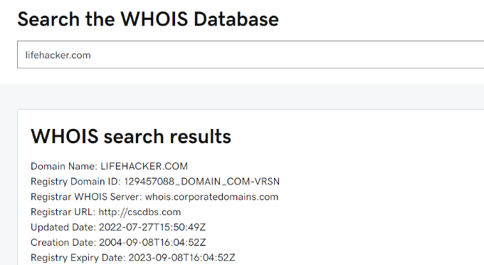 Поиск в базе данных WHOIS