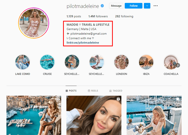 Confira o exemplo da biografia do Instagram de um blogueiro pessoal de estilo de vida