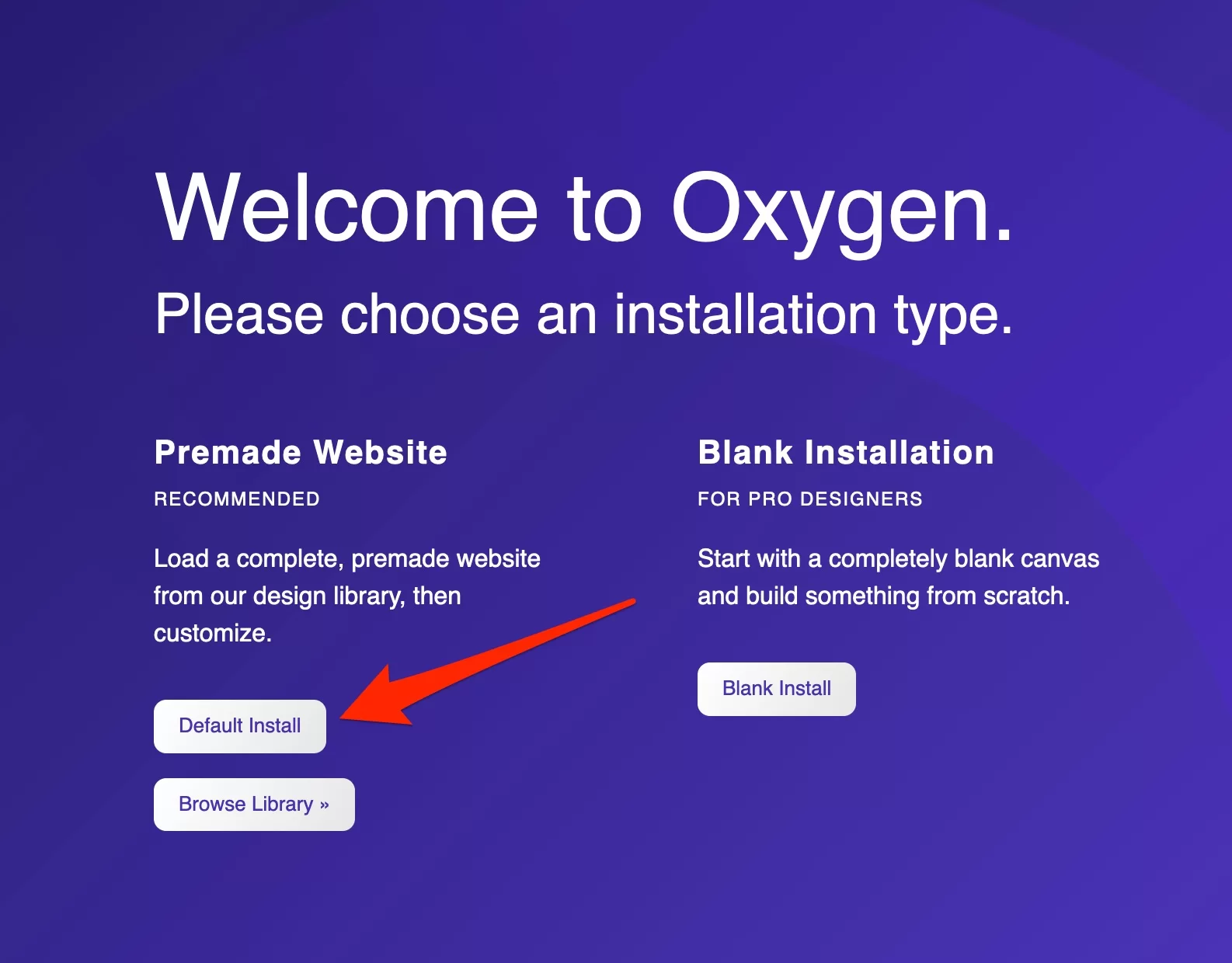 Processo di installazione di Oxygen Builder su WordPress.