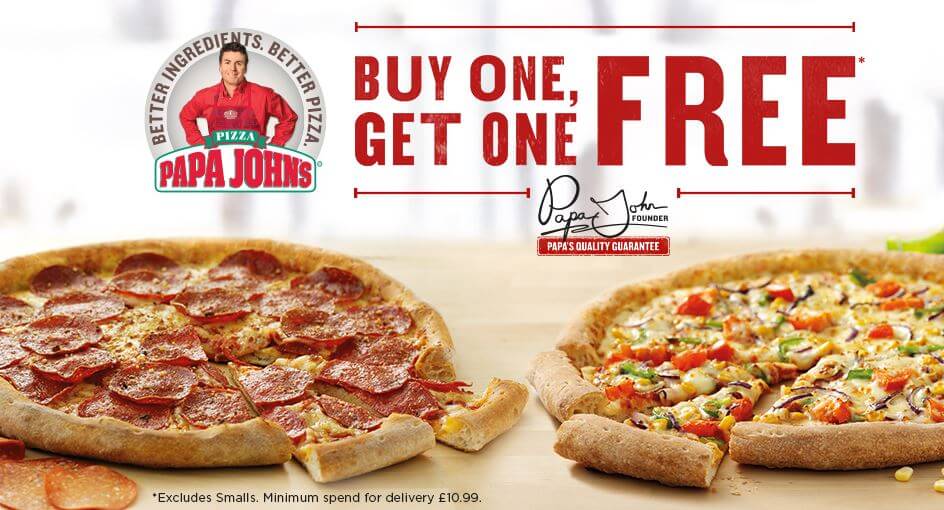 定价买一送一 - 高级优惠券 Papa John's Buy One, Get One Offer