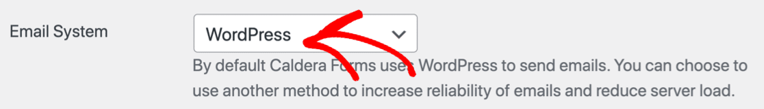 Set the Email System to WordPress in Caldera Forms
