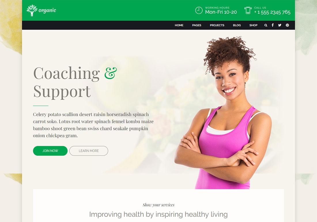 Alimentos orgánicos Organic Food - Nutrition coach WordPress theme