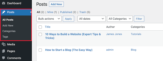 WordPress の投稿とページは同じままです