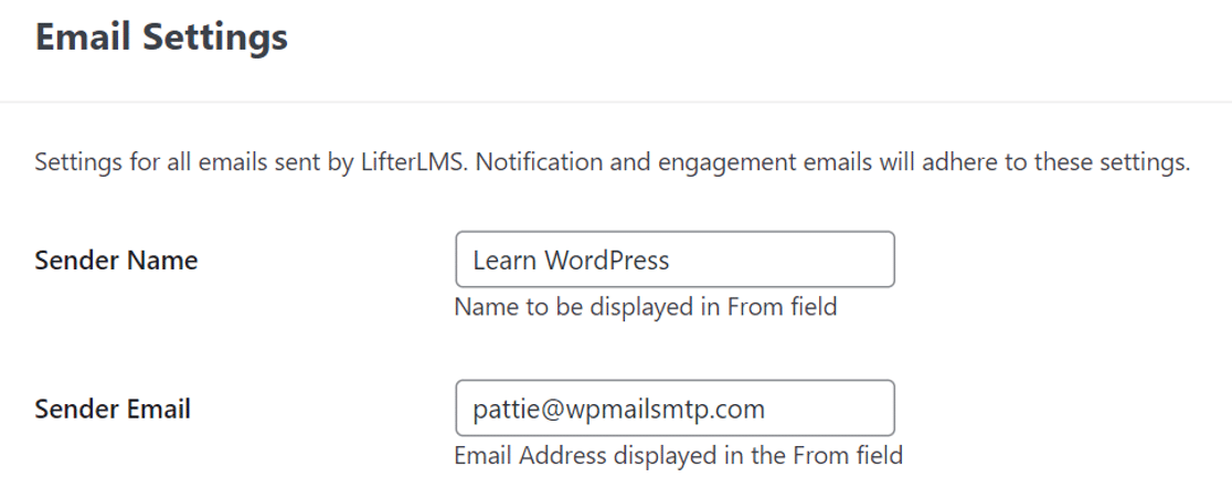 LifterLMS dalle impostazioni e-mail - WP Mail SMTP LifterLMS from email settings