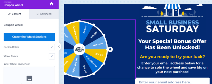 on przycisk Edytuj sekcje koła Customize your wheel