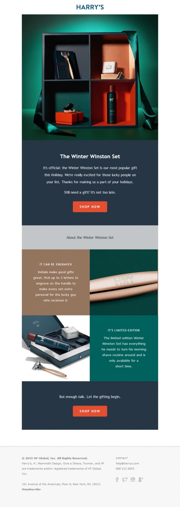 Inspiracja e-mailem HTML; Świąteczny e-mail Harry'ego z zestawu zimowego