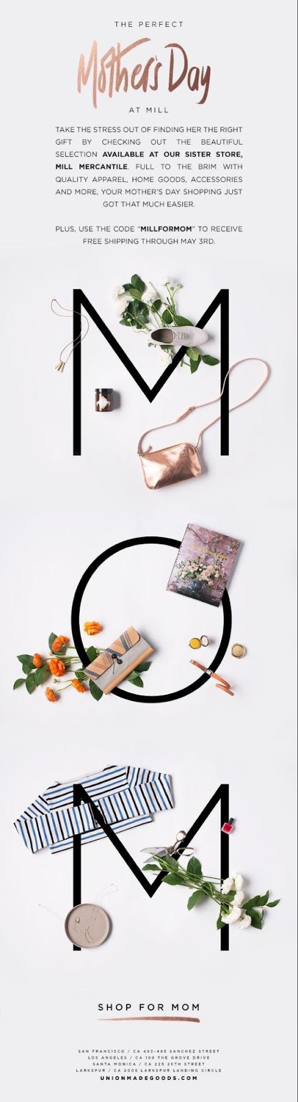 Inspiracja e-mailem HTML; Union Made Goods E-mail z okazji Dnia Matki