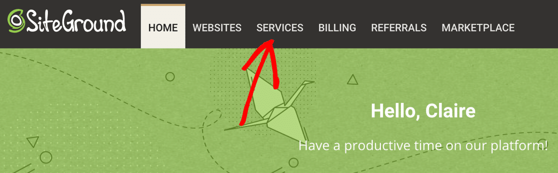SiteGround Services menu