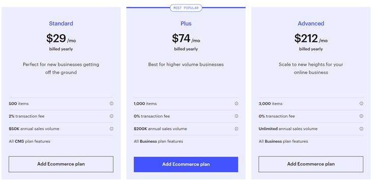 خطة تسعير التجارة الإلكترونية Webflow