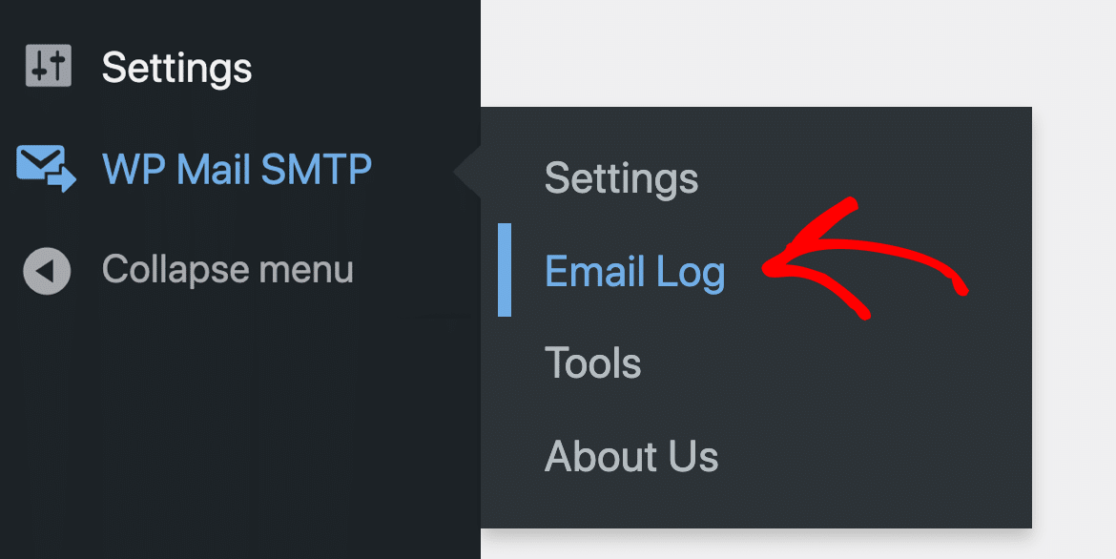 Voce di menu del registro e-mail di WordPress in WP Mail SMTP - WP Mail SMTP WordPress email log menu item in WP Mail SMTP
