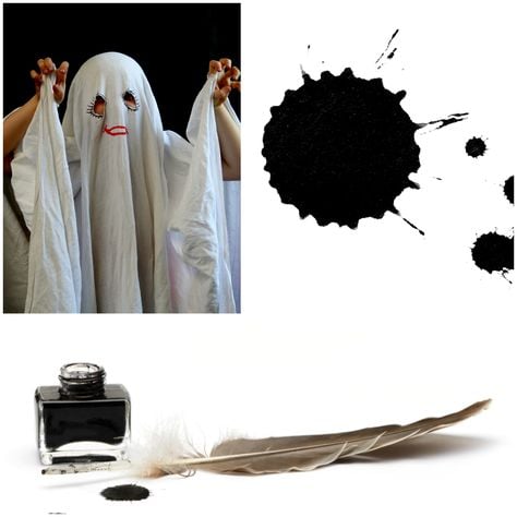 pessoa fantasiada de fantasma para festa de Halloween no escritório