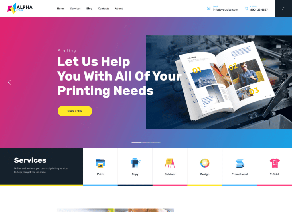 AlphaColor — motyw WordPress dla agencji projektowej i usług drukowania 3D