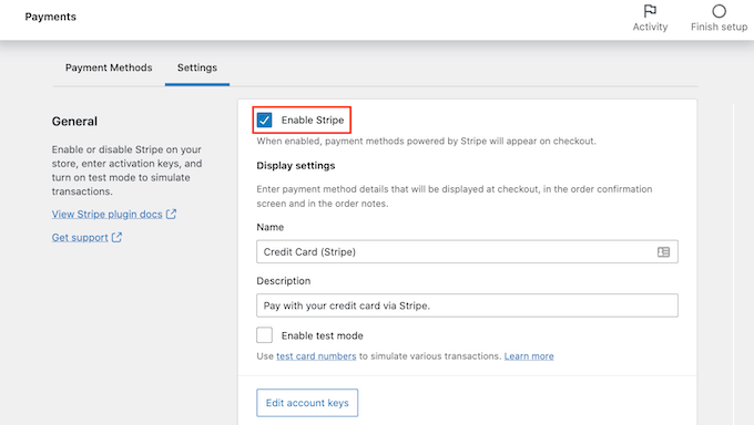 Pengaturan Stripe WooCommerce WooCommerce's Stripe settings