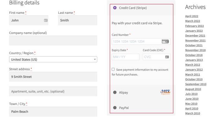 Pratinjau Pembayaran WooCommerce