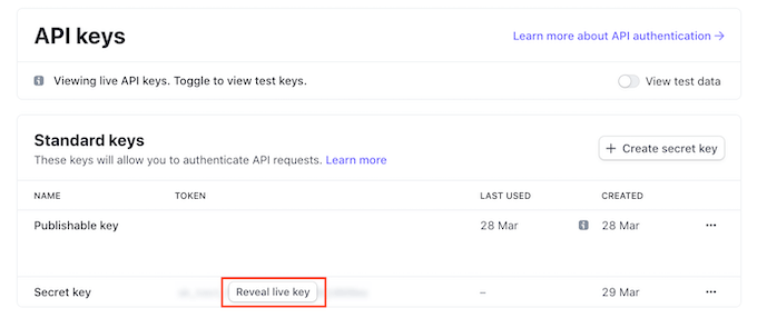 Mendapatkan kunci langsung Stripe Getting the Stripe live key