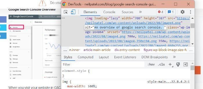 Contoh teks alt deskriptif di NeilPatel.com untuk aksesibilitas situs web untuk SEO.