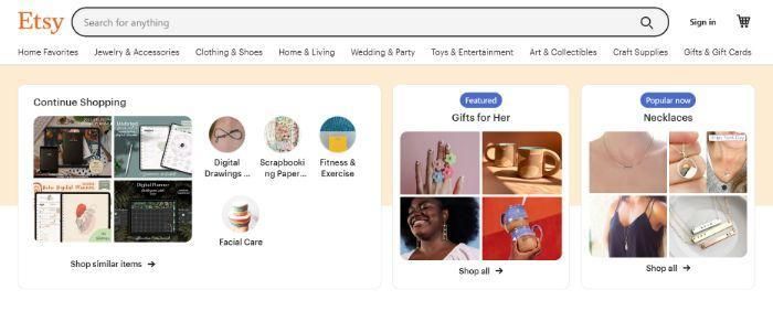 Beranda Etsy untuk aksesibilitas situs web untuk SEO.