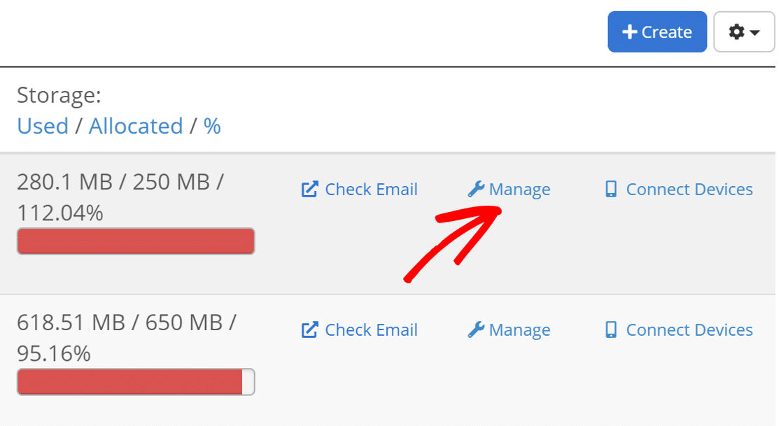 click manage to open email settings