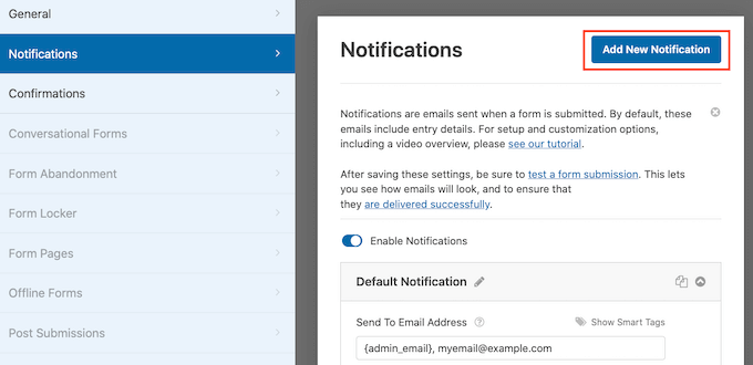 Tambahkan notifikasi baru Creating a new WPForms notification