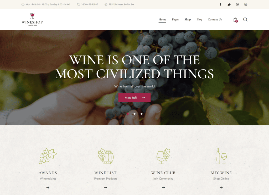 WineShop - フード&ワインのオンラインデリバリーストア WordPress テーマ