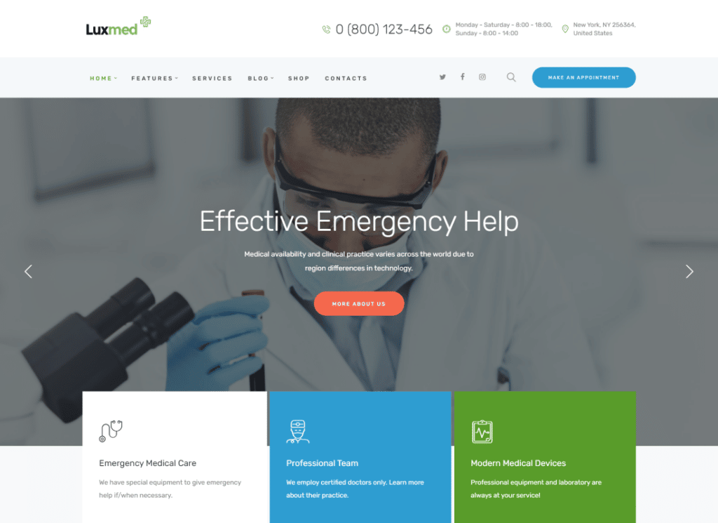 LuxMed - Thème WordPress pour médecins et médecins de la santé