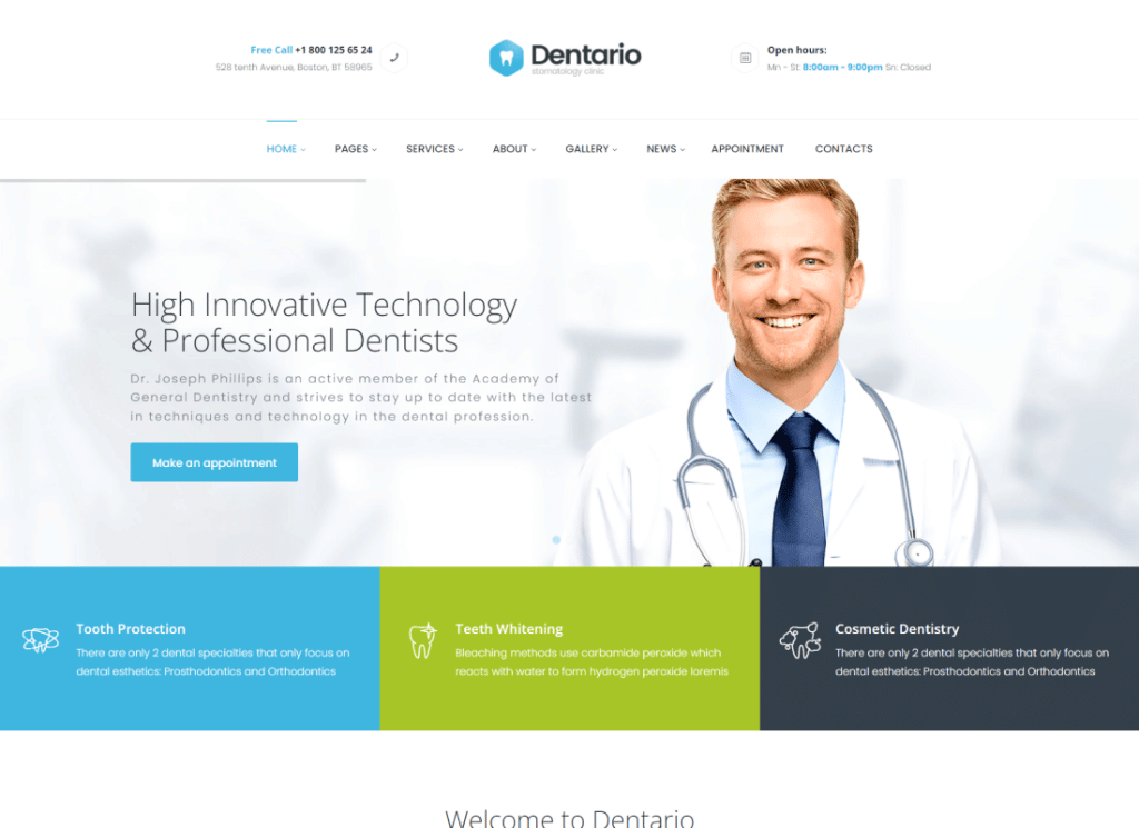 Dentario - Thème WordPress pour dentiste, médecine et soins de santé
