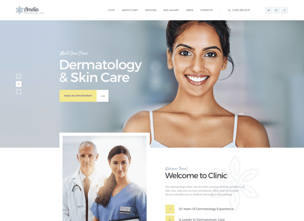 Accalia - Thème WordPress médical pour clinique de dermatologie et centre de cosmétologie