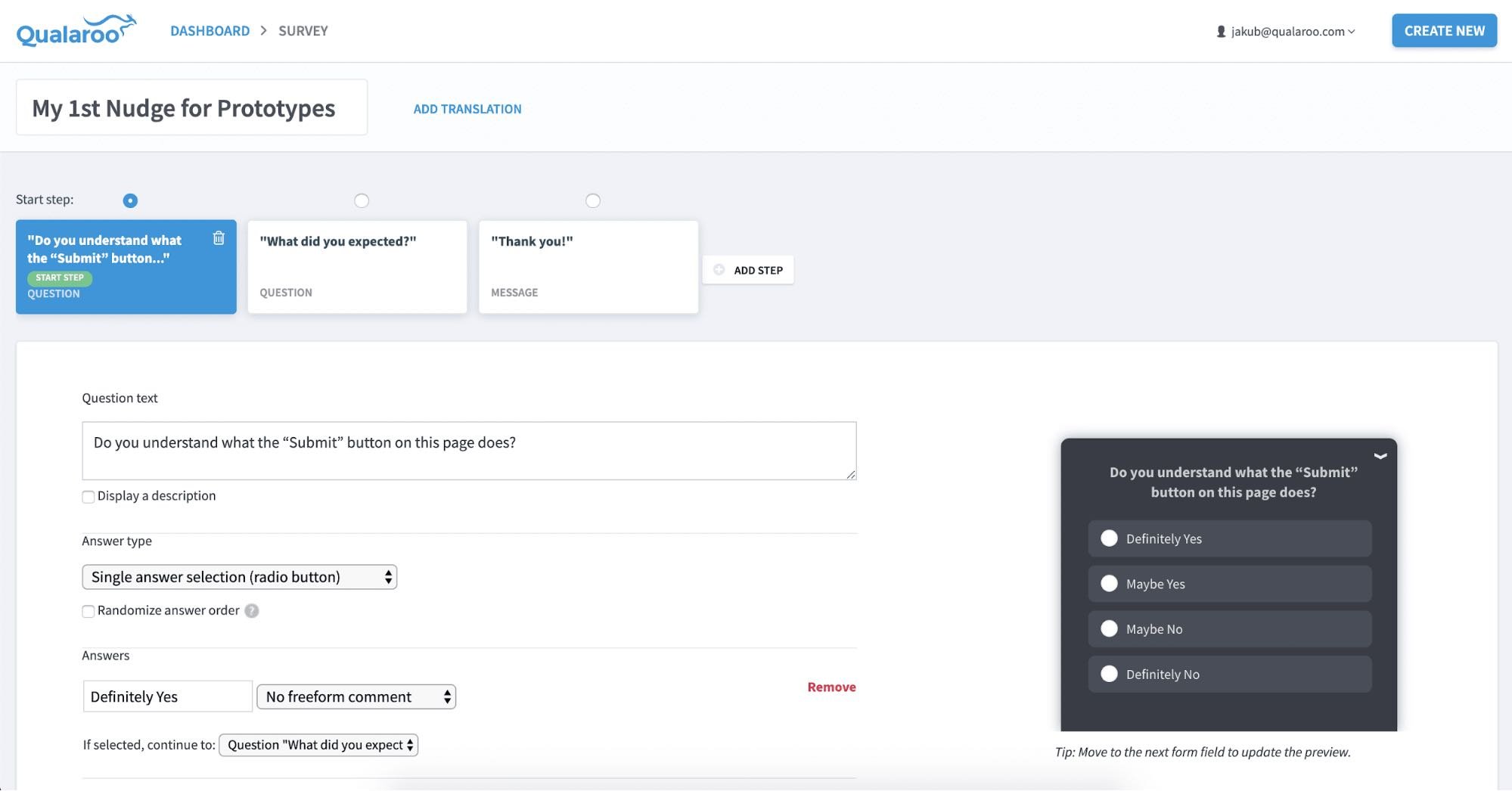 웹사이트 플러그인 예시, Qualaroo: User Feedback Collection Plugin