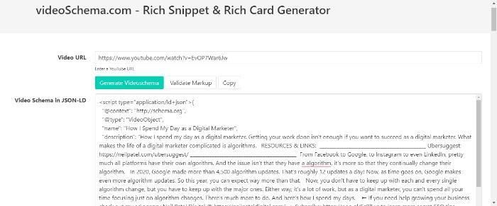 Rich snippet e creatore di carte di Videoschema.com.