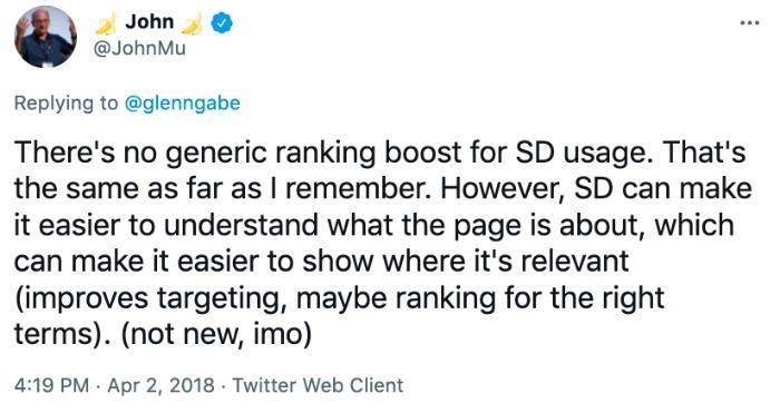 Un tweet di John Mu sul ranking generico.