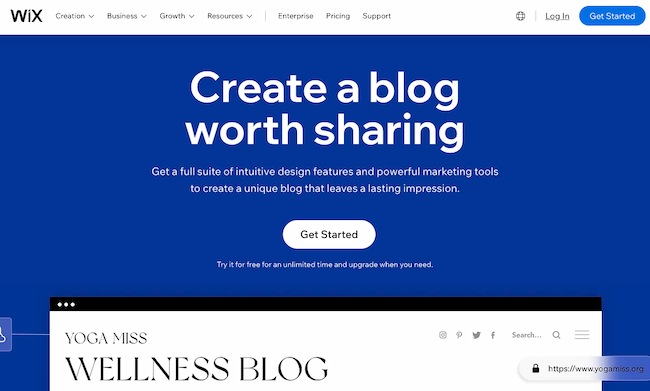 Przykłady najlepszych platform blogowych: Wix