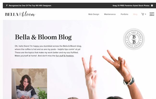 Przykład najlepszej platformy blogowej: Wix i Bella & Bloom