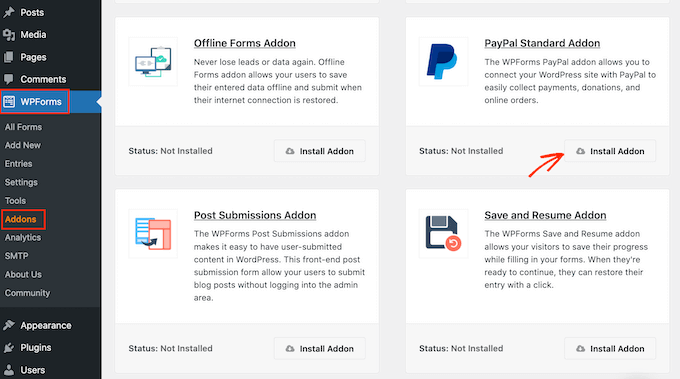 Надстройка PayPal для WPForms