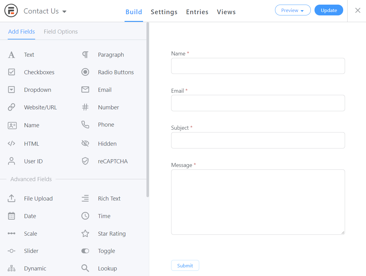 Formidable Forms drag and drop builder