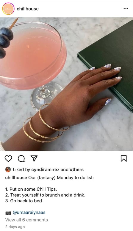 小企業的 instagram 營銷，用戶生成的內容是 Chillhouse 小企業 Instagram 營銷策略的一部分。