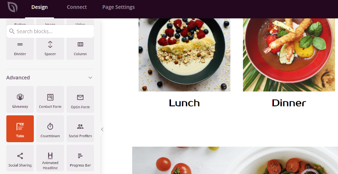Tambahkan blok tab ke template