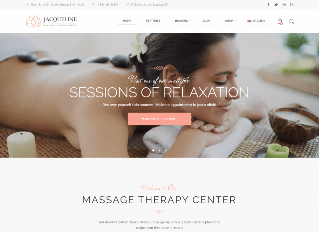 Jaqueline | Spa e salão de massagens Tema WordPress de beleza + Elementor