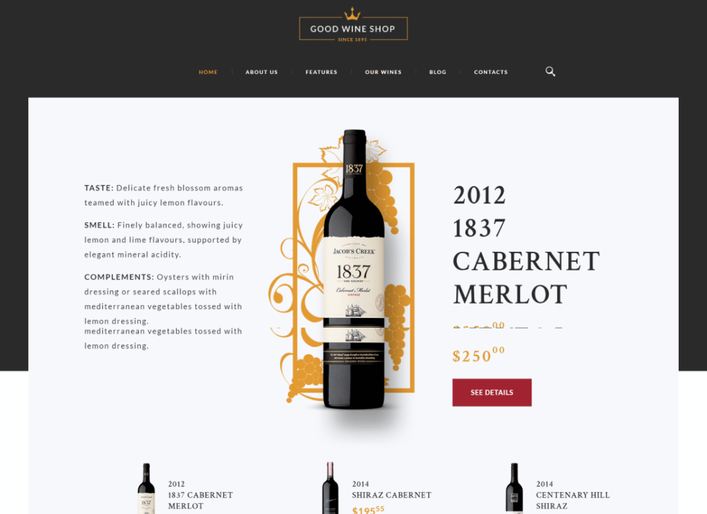 Good Wine - Tema de WordPress para tienda de viñedos y bodegas