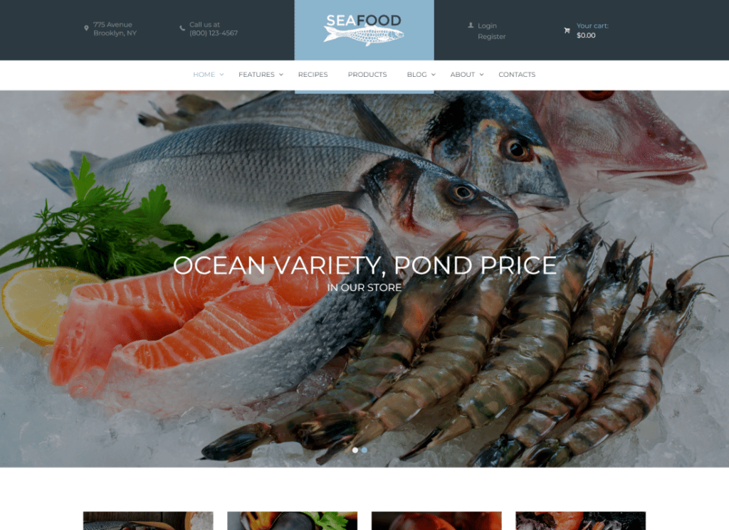 ธีม WordPress ของ บริษัท อาหารทะเลและร้านอาหารปลา