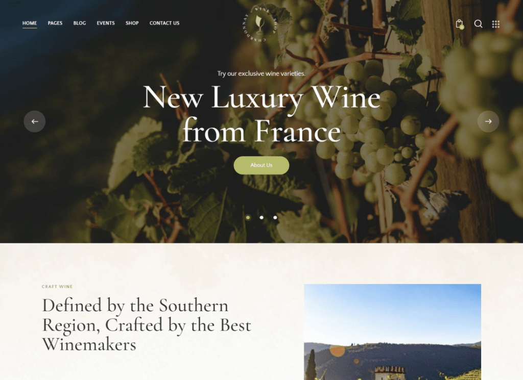 Chardonnay - Tema WordPress para loja de vinhos e vinhedos