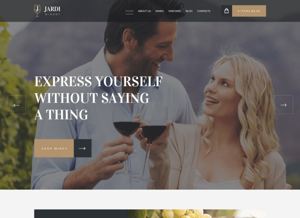 Jardi - Winery ، وموضوع WordPress الخاص بالتوصيل عبر الإنترنت لمتجر النبيذ والنبيذ