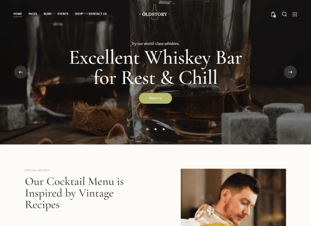 OldStory - Bar de Uísque | Pub | Tema WordPress para Restaurante