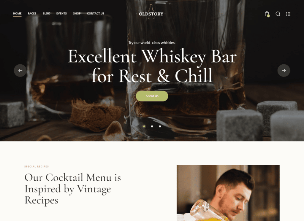 OldStory - บาร์วิสกี้ | ผับ | ธีม WordPress ร้านอาหาร