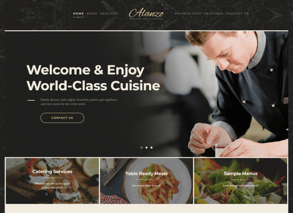 Alanzo - Tema de WordPress para eventos de catering de bodas y chef personal