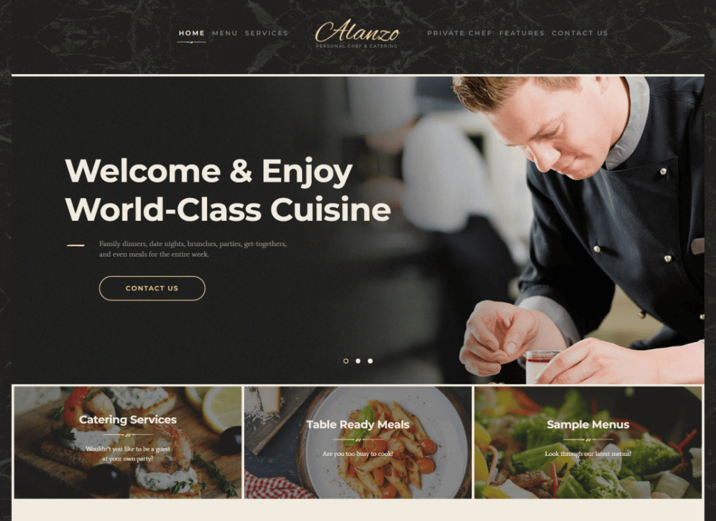 Alanzo - Tema WordPress per chef personale e catering per matrimoni