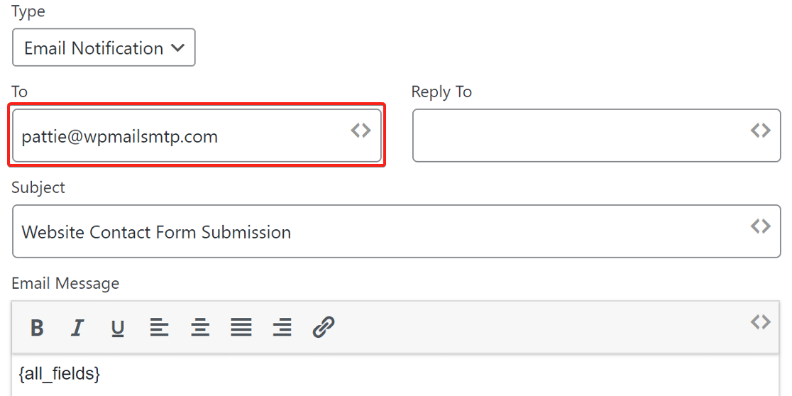 email notification set up in weForms