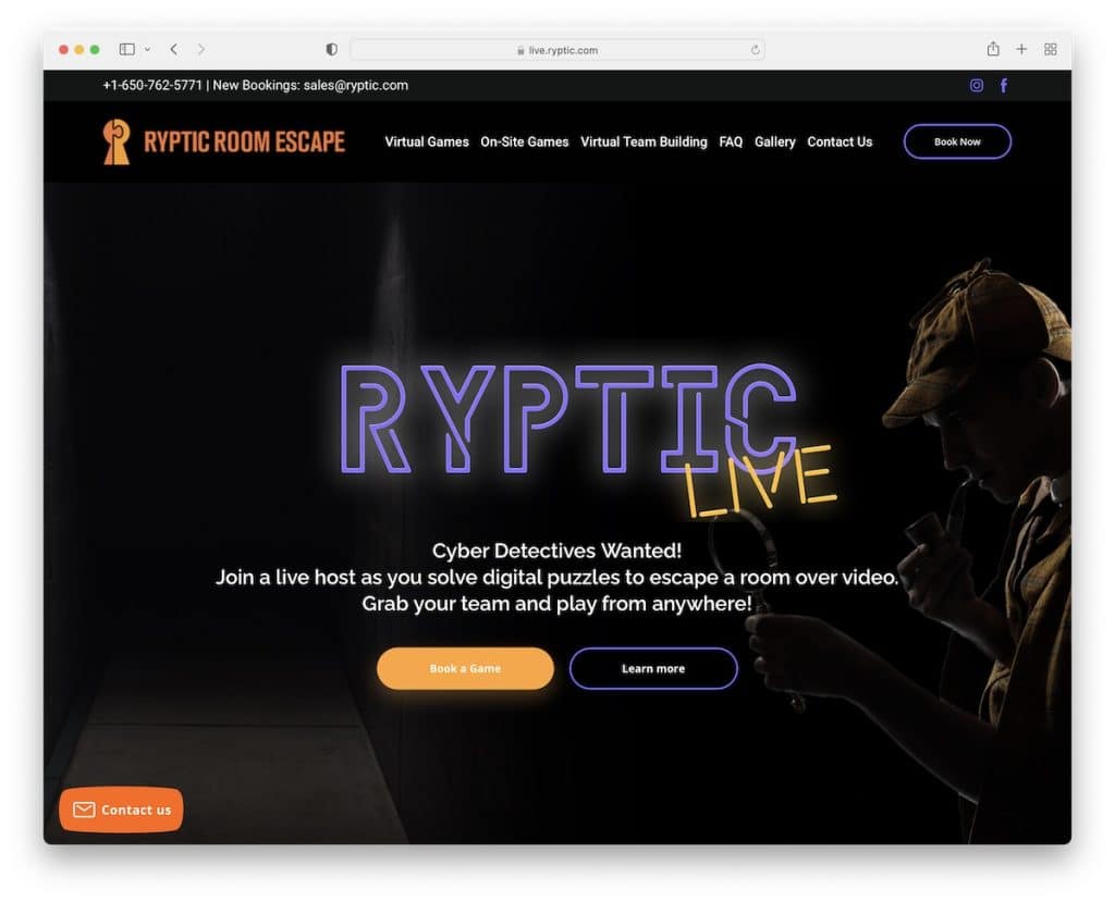 sito web di ryptic room escape weblium