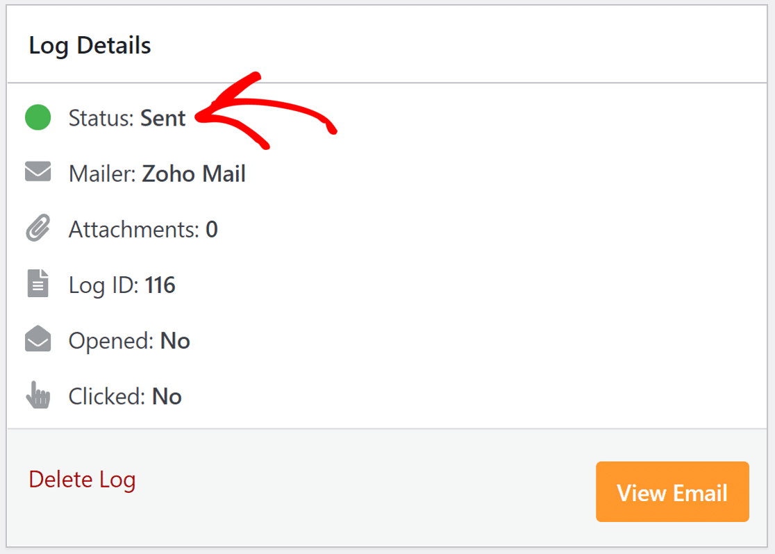 email status in WP Mail SMTP Zoho